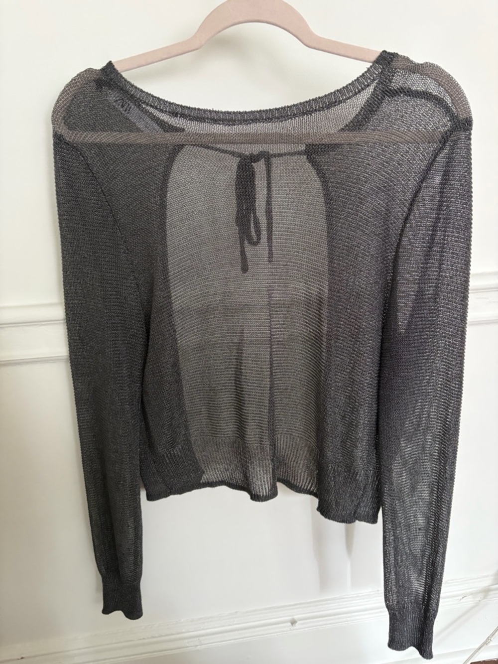 Zara Metallic Sheer Knit Top - Charcoal